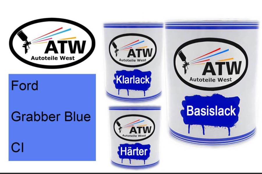 Ford, Grabber Blue, CI: 1L Lackdose + 1L Klarlack + 500ml Härter - Set, von ATW Autoteile West.